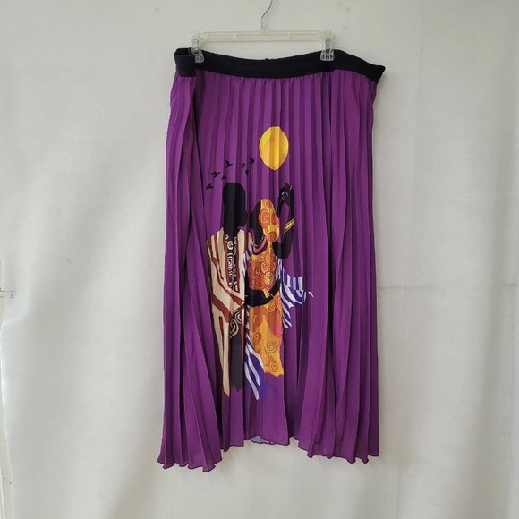 Antthony Original Skirt Womens 2X Pleated Graphic Purple Lined Elastic Waist NWT - Picture 1 of 16